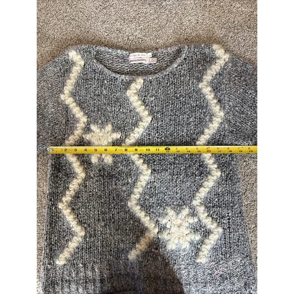 Vtg Lauren Hansen‎ Women L Chunky Hand Knit Wool Sweater Gray 3/4 Sleeve - Picture 8 of 9